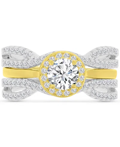Macy's Cubic Zirconia Halo Solitaire Twist Style Stack-look Statement Ring In Gold