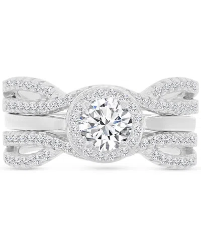 Macy's Cubic Zirconia Halo Solitaire Twist Style Stack-look Statement Ring In Silver