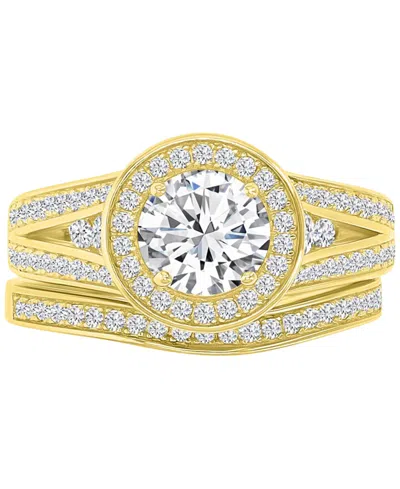 Macy's Cubic Zirconia Halo Tapered Split Shank Bridal Set In Gold