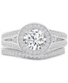 Macy's Cubic Zirconia Halo Tapered Split Shank Bridal Set In Silver