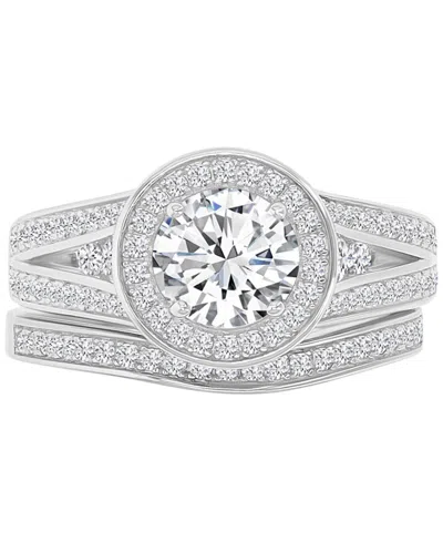 Macy's Cubic Zirconia Halo Tapered Split Shank Bridal Set In Silver