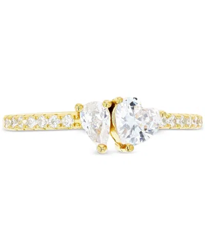 Macy's Cubic Zirconia Heart & Pear Two-stone Ring In Gold