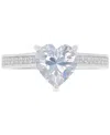 Macy's Cubic Zirconia Heart & Round Promise Or Engagement Ring In Sterling Silver In Rhodium