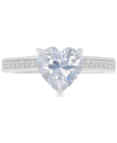 Macy's Cubic Zirconia Heart & Round Promise Or Engagement Ring In Sterling Silver In Rhodium