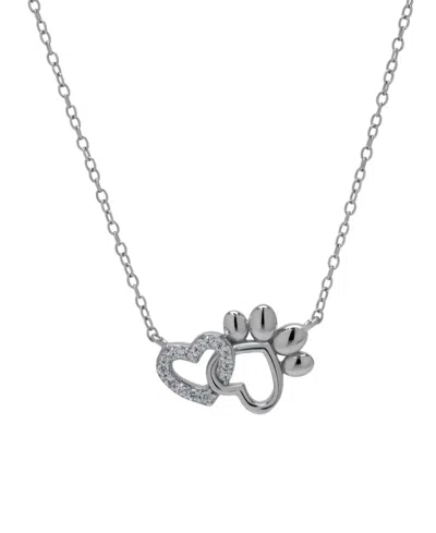 Macy's Cubic Zirconia Heart And Silver Plated Paw Necklace