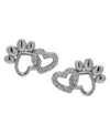 Macy's Cubic Zirconia Heart And Silver Plated Paw Stud Earrings In Silver