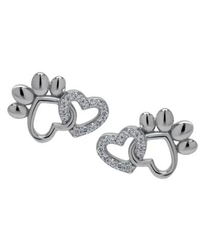 Macy's Cubic Zirconia Heart And Silver Plated Paw Stud Earrings