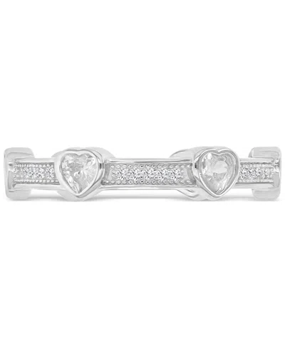 Macy's Cubic Zirconia Heart Bezel Stackable Band In Sterling Silver In Metallic