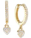 Macy's Cubic Zirconia Heart Charm Huggie Hoop Earrings (3/8 Ct. T.w.) In 14k Gold Over Sterling Silver In Gold