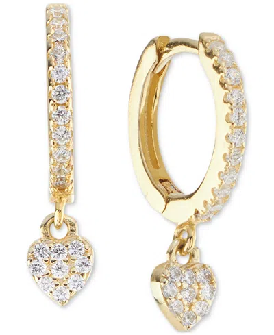 Macy's Cubic Zirconia Heart Charm Huggie Hoop Earrings (3/8 Ct. T.w.) In 14k Gold Over Sterling Silver