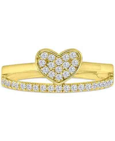 Macy's Cubic Zirconia Heart Cluster Split Shank Ring In 14k Gold-plated Sterling Silver