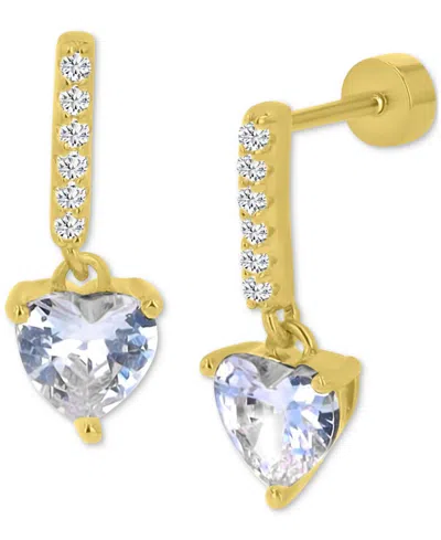 Macy's Cubic Zirconia Heart Drop Earrings In 14k Gold-plated Sterling Silver
