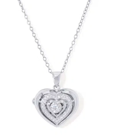 Macy's Cubic Zirconia Heart Locket Pendant 18" Necklace In Silver Plate