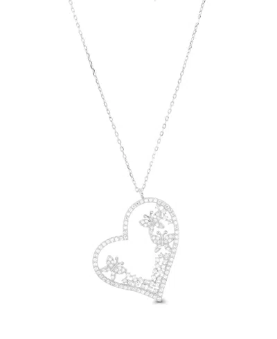 Macy's Cubic Zirconia Heart Necklace (1 3/8 Ct. T.w.) In Sterling Silver
