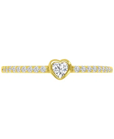 Macy's Cubic Zirconia Heart Promise Stack Ring In 14k Gold-plated Sterling Silver In Yellow