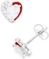 Macy's Cubic Zirconia Heart Stud Earrings In Sterling Silver Or 14k Gold Over Sterling Silver In Sterling Silver