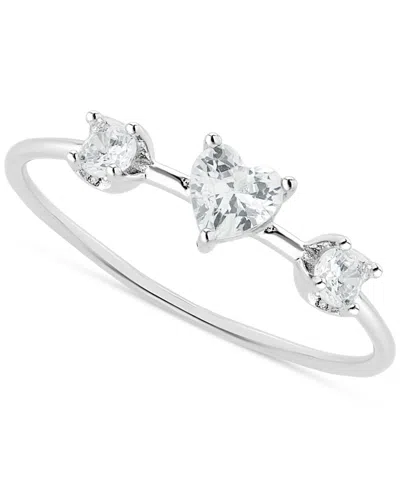 Macy's Cubic Zirconia Heart Triple Stone Ring In Sterling Silver