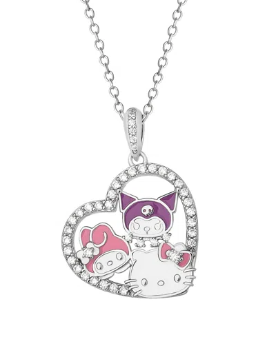 Macy's Cubic Zirconia Hello Kitty Friends Pendant Necklace In Sterling Silver In Metallic