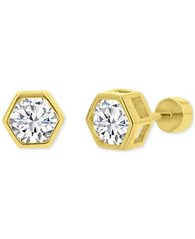 Macy's Cubic Zirconia Hexagon Stud Earrings (1-1/4 Ct. T.w.) In 14k Gold-plated Sterling Silver