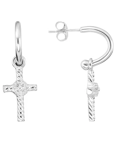 Macy's Cubic Zirconia Hoop Earrings (0.08 Ct. T.w.) In Sterling Silver In Metallic