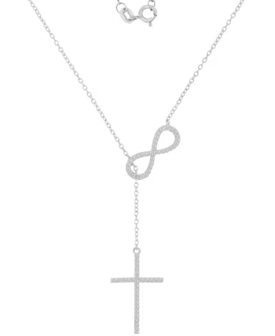Macy's Cubic Zirconia Infiniti And Cross Dangling Necklace In Sterling Silver In Rhodium