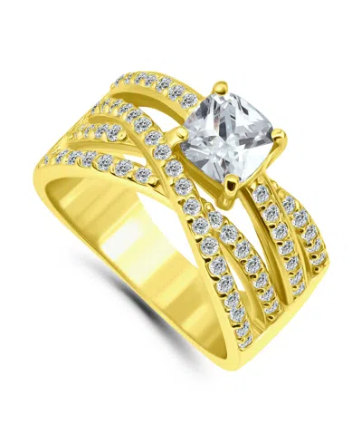 Macy's Cubic Zirconia Intertwined Band With Cushion Prong Center Ring In Silver Plate In Gold