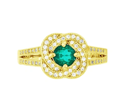 Macy's Cubic Zirconia Knot Ring In 14k Gold-plated Sterling Silver In Green