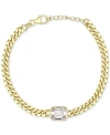 Macy's Cubic Zirconia Large Cuban Link Bracelet In 14k Gold-plated Sterling Silver In Gold