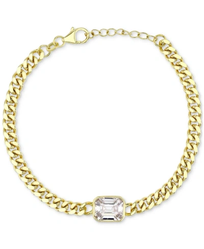 Macy's Cubic Zirconia Large Cuban Link Bracelet In 14k Gold-plated Sterling Silver