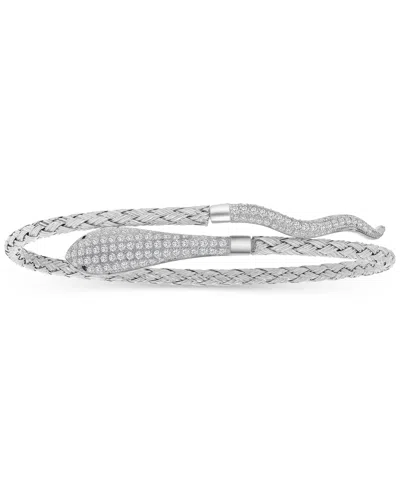 Macy's Cubic Zirconia Link Bypass Bracelet In Sterling Silver In Transparent