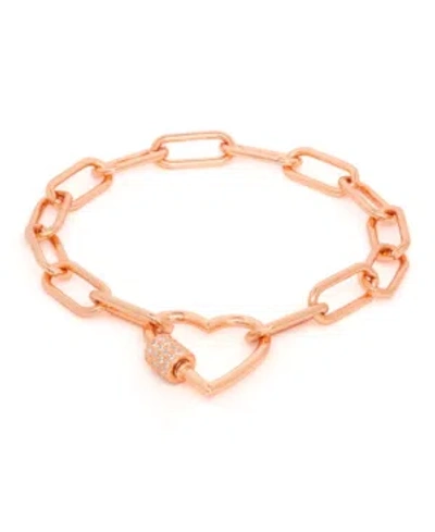 Macy's Cubic Zirconia Link Heart Bracelet In Yellow Gold Or Rose Gold Plate