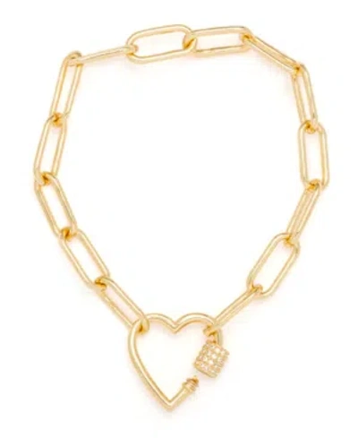 Macy's Cubic Zirconia Link Heart Bracelet In Yellow Gold Or Rose Gold Plate