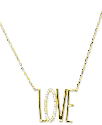 Macy's Cubic Zirconia Love Pendant Necklace, 16" + 2" Extender In Gold