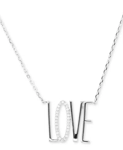 Macy's Cubic Zirconia Love Pendant Necklace, 16" + 2" Extender In Silver