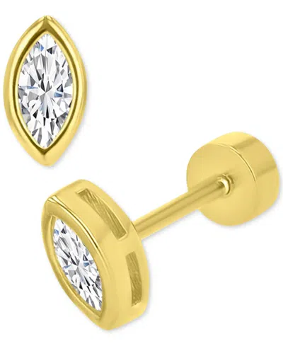 Macy's Cubic Zirconia Marquise Bezel Screw Back Stud Earrings In 14k Gold-plated Sterling Silver