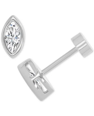 Macy's Cubic Zirconia Marquise Bezel Screw Back Stud Earrings In Sterling Silver