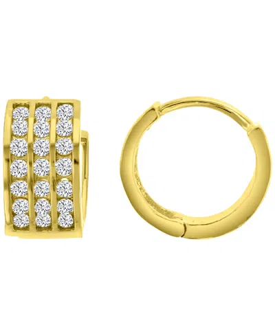 Macy's Cubic Zirconia Micropave 3-row Channel Huggie Earrings In White