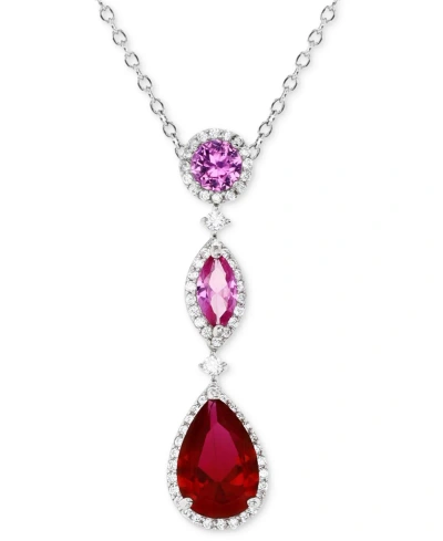 Macy's Cubic Zirconia Mixed-cut 18" Lariat Necklace In Sterling Silver (also In Lab-grown Pink Sapphire/lab In Ruby,pink Sapphire