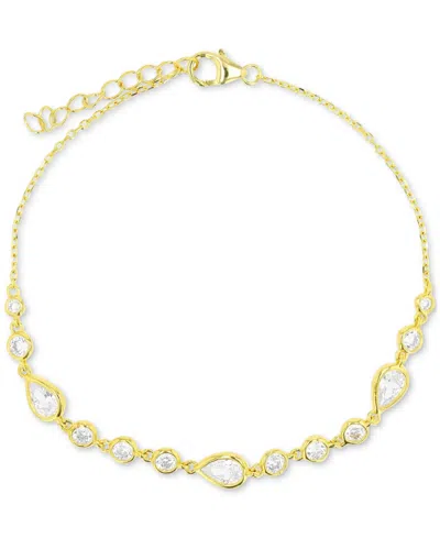 Macy's Cubic Zirconia Mixed Cut Chain Link Bracelet In 14k Gold-plated Sterling Silver