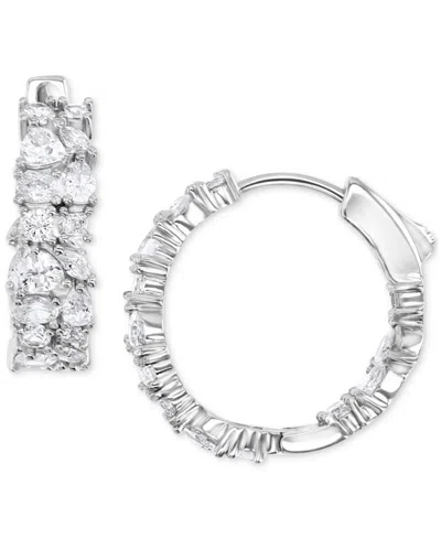 Macy's Cubic Zirconia Mixed Cut Cluster Small Hoop Earrings, 0.75" In Silver