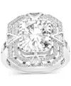 Macy's Cubic Zirconia Mixed Cut Double Halo Statement Ring In Sterling Silver In Rhodium