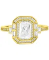 Macy's Cubic Zirconia Mixed Cut Halo Statement Ring In 14k Gold-plated Sterling Silver