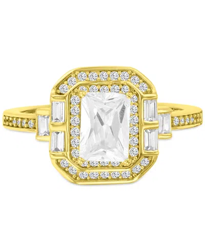 Macy's Cubic Zirconia Mixed Cut Halo Statement Ring In 14k Gold-plated Sterling Silver In Yellow