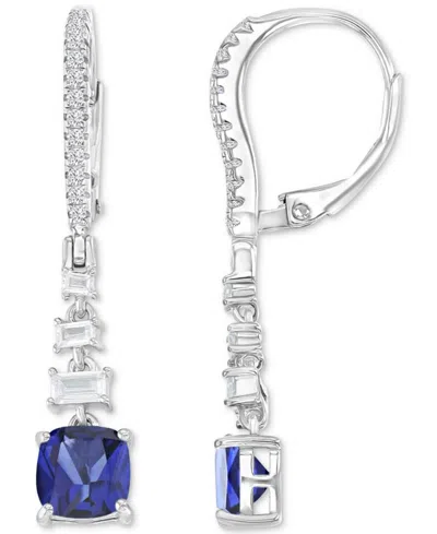 Macy's Cubic Zirconia Mixed Cut Linear Drop Leverback Earrings In Blue