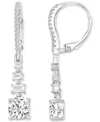Macy's Cubic Zirconia Mixed Cut Linear Drop Leverback Earrings In Silver