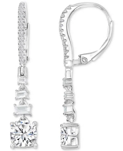 Macy's Cubic Zirconia Mixed Cut Linear Drop Leverback Earrings In Silver