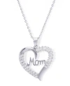 Macy's Cubic Zirconia Mom Heart Pendant 18" Necklace In Silver Plate In Silver