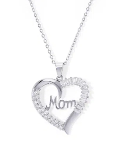 Macy's Cubic Zirconia Mom Heart Pendant 18" Necklace In Silver Plate