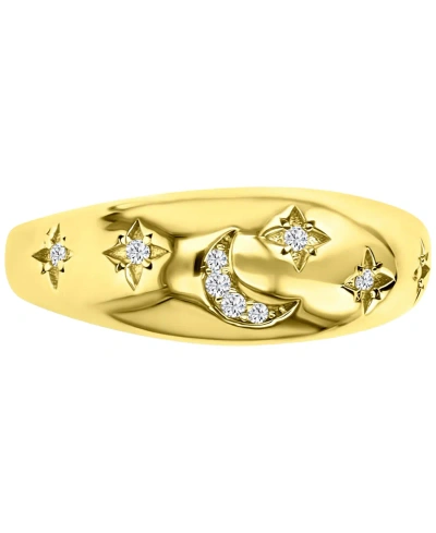 Macy's Cubic Zirconia Moon & Stars Celestial Polished Dome Ring In Gold