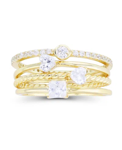 Macy's Cubic Zirconia Multi Cut Faux Stacked Ring In 14k Yellow Gold Over Sterling Silver Wit